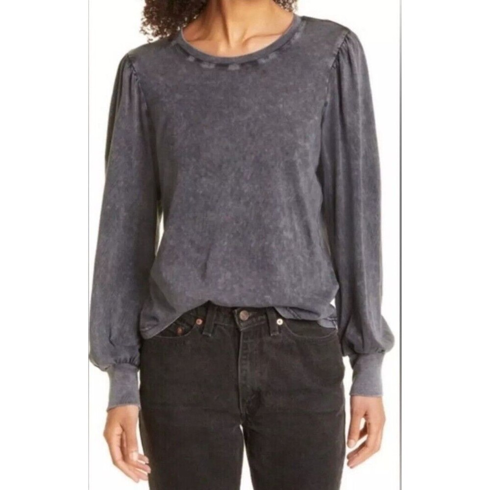 RAILS Emilia Sz L Black Acid Wash Long Sleeve Micro Puff Sleeves Soft Cotton